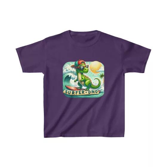 Cool Green Dino Riding Waves T-Shirt for Kids