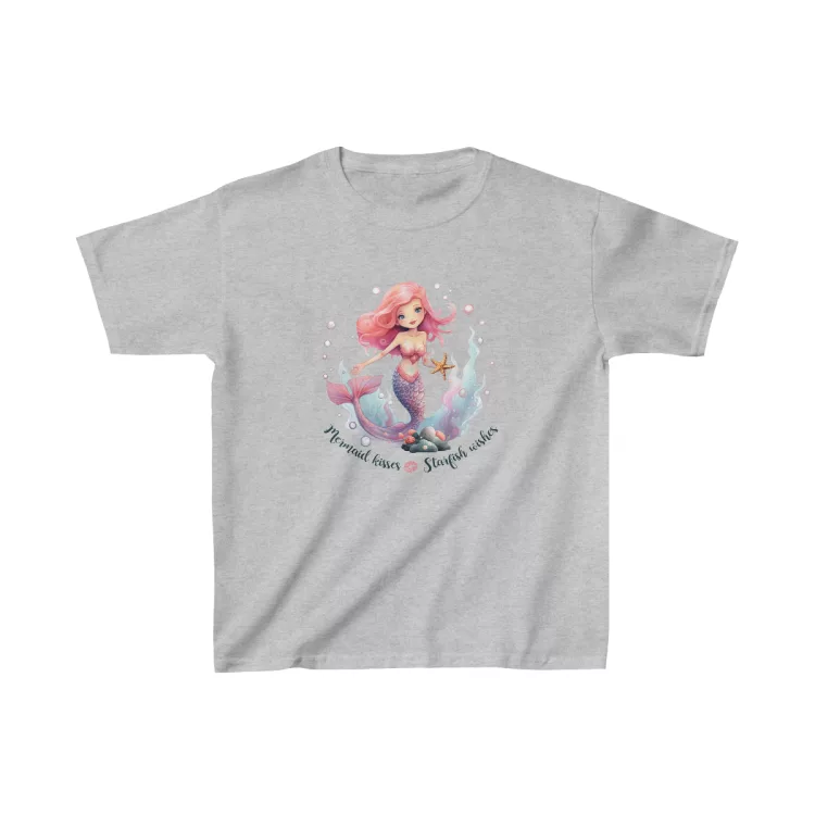 Girl Mermaid Pink Hair and Starfish T-Shirt