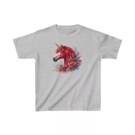 Beautiful Girls Red Unicorn with Flowers T-Shirt