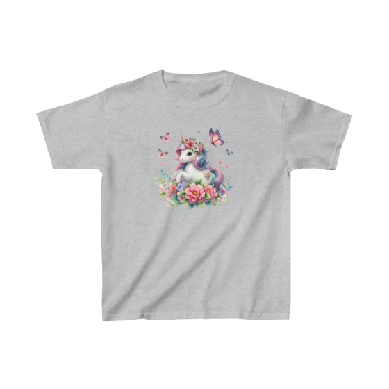 Cute Girls Unicorn with Flowers and Butterflies T-Shirt