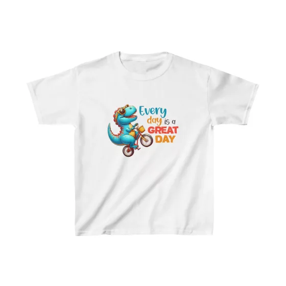 Cool Blue Dino Riding Bike T-Shirt for Kids