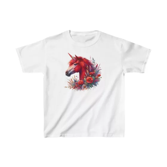 Beautiful Girls Red Unicorn with Flowers T-Shirt