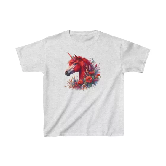 Beautiful Girls Red Unicorn with Flowers T-Shirt