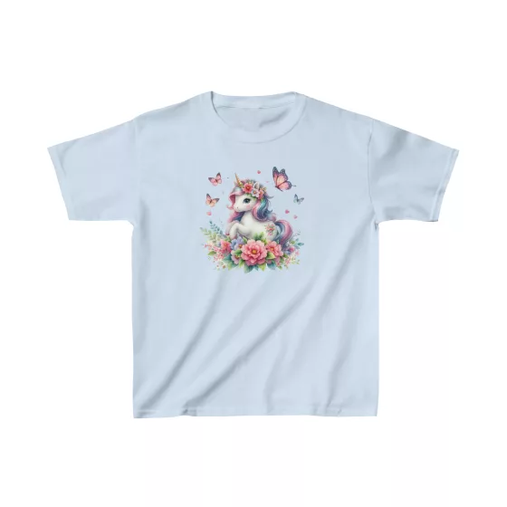 Cute Girls Unicorn with Flowers and Butterflies T-Shirt