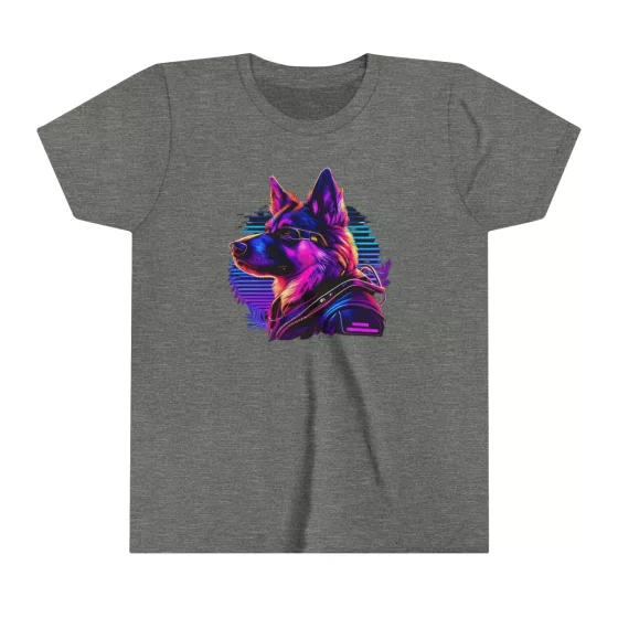 Unisex Youth Short Sleeve T-Shirt Neon Color Dog