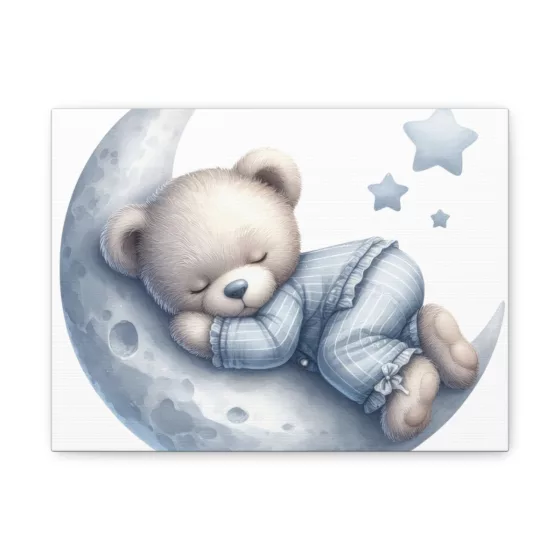 Sleeping Blue Teddy Bear Matte Canvas, Stretched, 1.25"