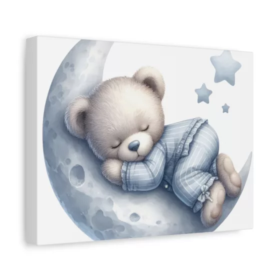 Sleeping Blue Teddy Bear Matte Canvas, Stretched, 1.25"