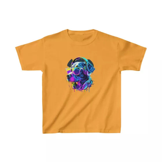 Neon Paint Dog Profile with Glasses Kids T-Shirt