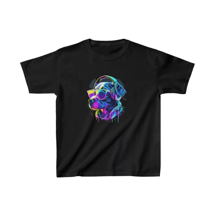 Neon Paint Dog Profile with Glasses Kids T-Shirt