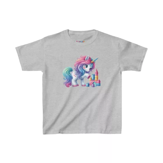 Girls Beautiful Unicorn Playing with Blocks Kids T-Shirt