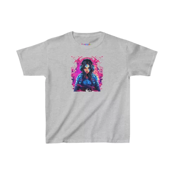 Colorful Girl Gamer with Headphones Kids T-Shirt