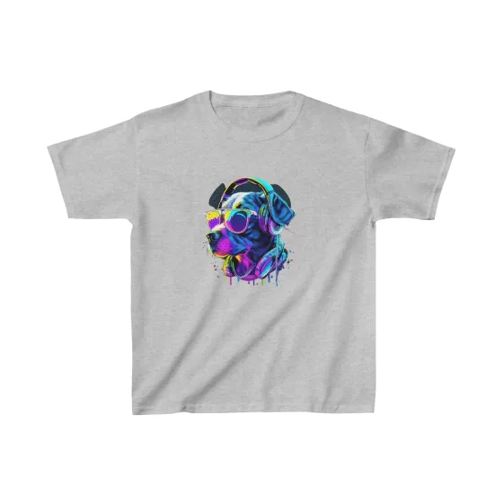 Neon Paint Dog Profile with Glasses Kids T-Shirt