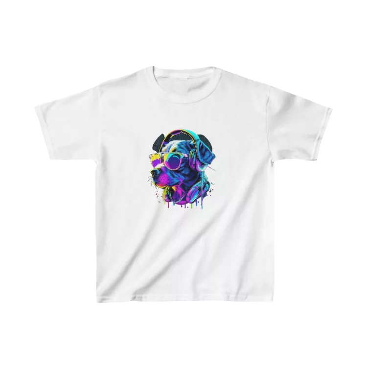 Neon Paint Dog Profile with Glasses Kids T-Shirt