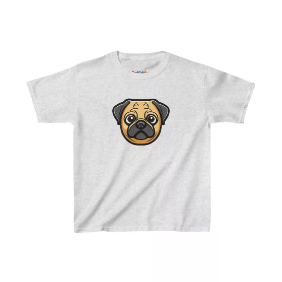 Pug Face Dog Illustration Kid T-Shirt Gray