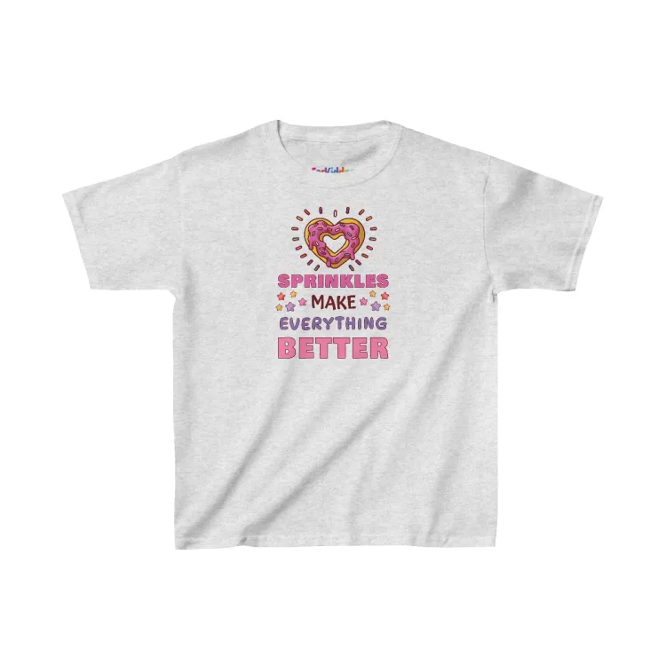 Girls Heart Shaped Doughnut with Sprinkles Kids T-Shirt