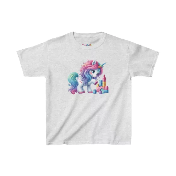 Girls Beautiful Unicorn Playing with Blocks Kids T-Shirt