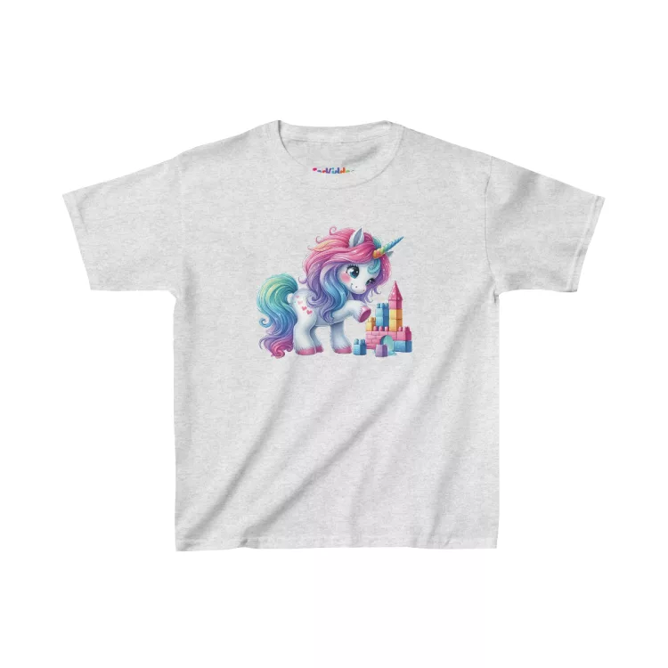 Girls Beautiful Unicorn Playing with Blocks Kids T-Shirt