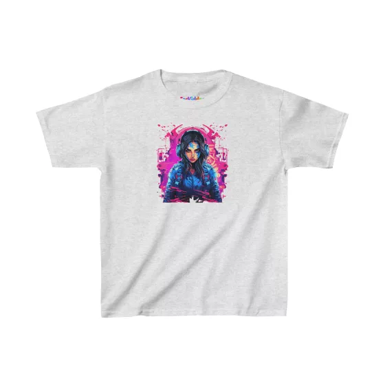 Colorful Girl Gamer with Headphones Kids T-Shirt