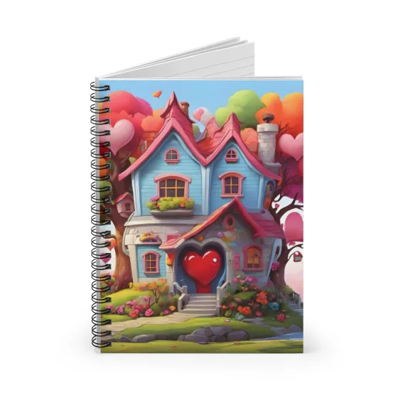 Cute House with Hearts Illustration Spiral Notebook - Ruled Line