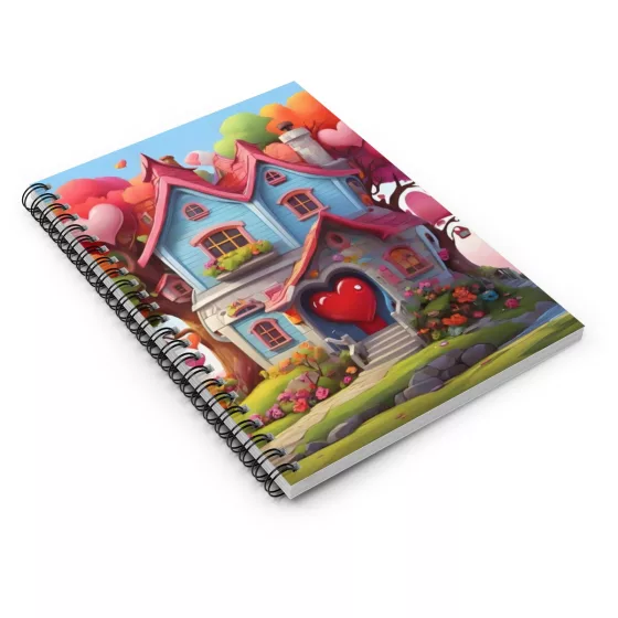 Cute House with Hearts Illustration Spiral Notebook - Ruled Line front