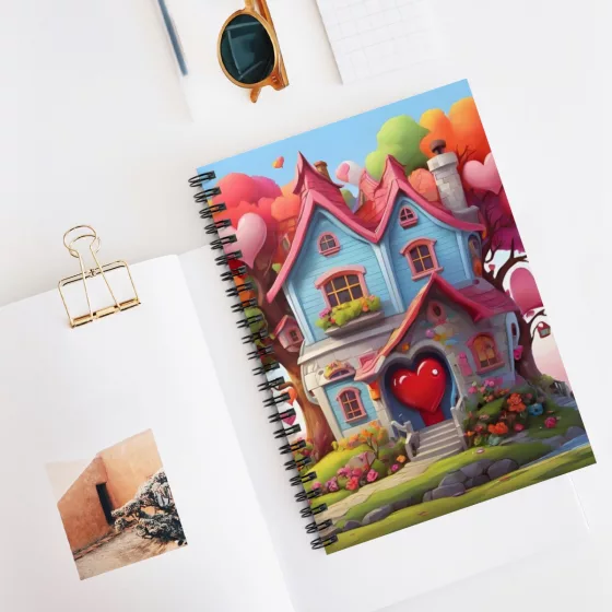 Cute House with Hearts Illustration Spiral Notebook - Ruled Line