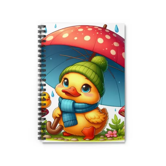 Cute Duckling in the Rain Illustration Spiral Notebook - Ruled Line