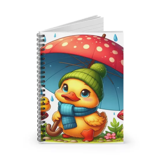 Cute Duckling in the Rain Illustration Spiral Notebook - Ruled Line Front