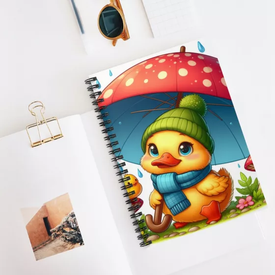 Cute Duckling in the Rain Illustration Spiral Notebook - Ruled Line