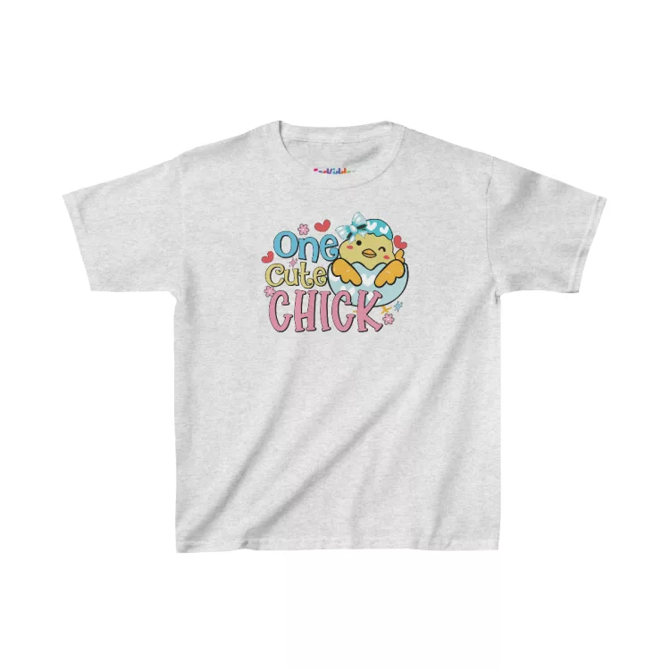 Girls One Cute Chick Easter Illustration Kid T-Shirt Gray