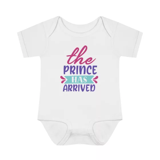 The Prince has Arrived Infant Baby Rib Bodysuit white