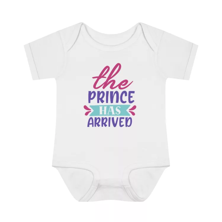 The Prince has Arrived Infant Baby Rib Bodysuit white